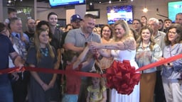 Grand opening & ribbon cutting at On Cue Sports Bar & Grill on Main Street