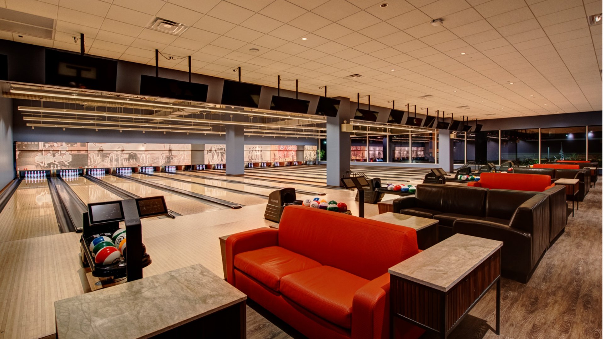 Bowling Lanes at Pinstripes Houston Restaurant in in Houston, TX