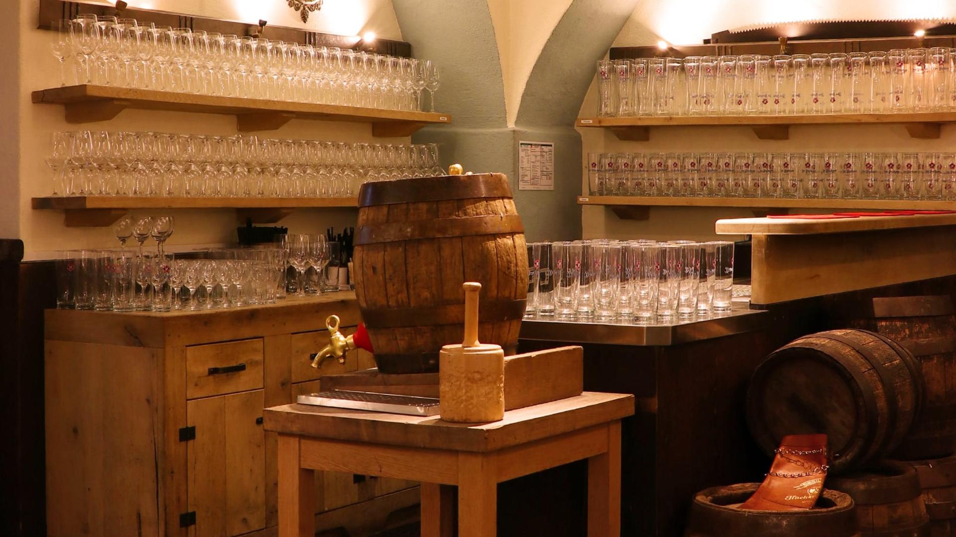 Beer Cellar with Wooden Barrel Cooling