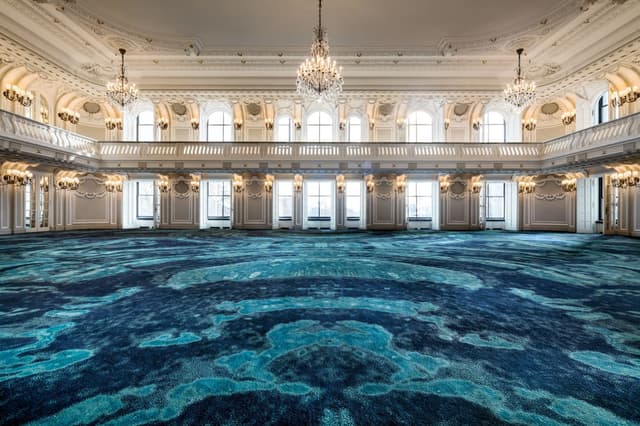 Crystal Ballroom, facing North with AV & Dance Floor 