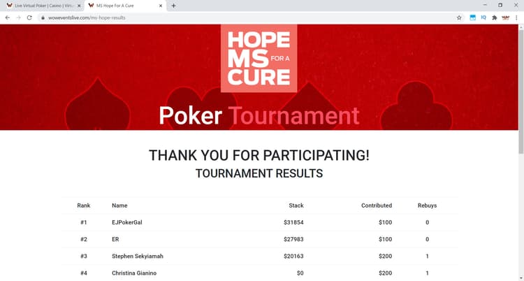 MS Hope for a Cure Virtual Poker 